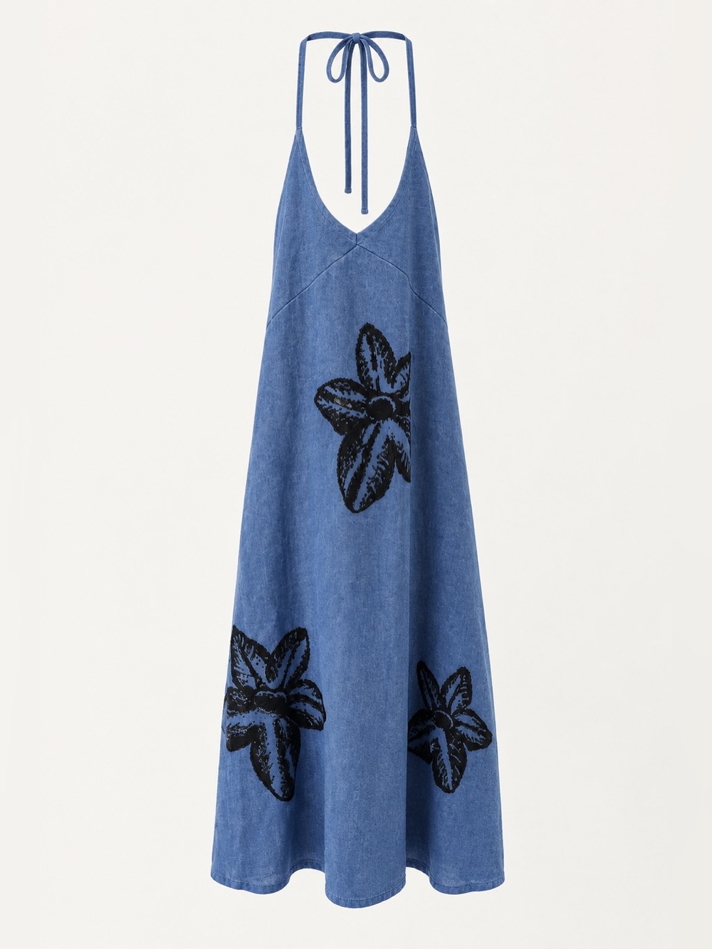 Honor The Gift 100% Cotton Blue Black Floral Halter Mini Dress S